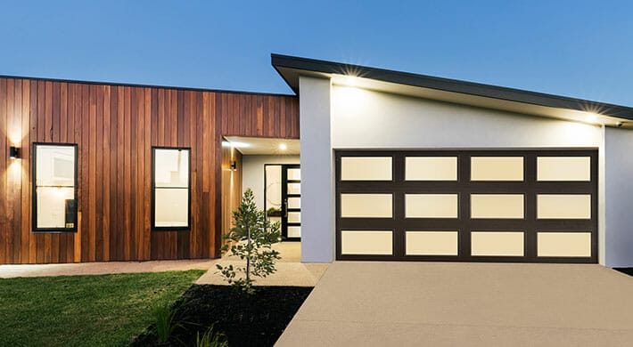 Amarr Classica Garage Door Modern Full View options installed on a house