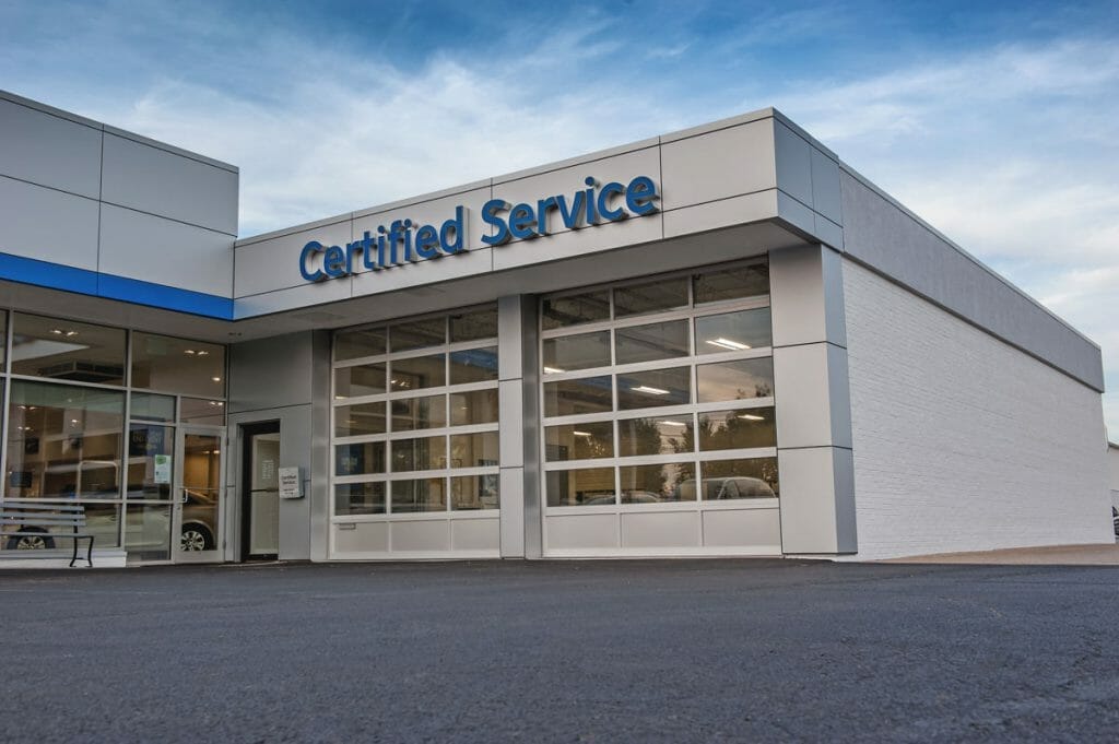 Two Full View Doors installed in an auto dealership service center.