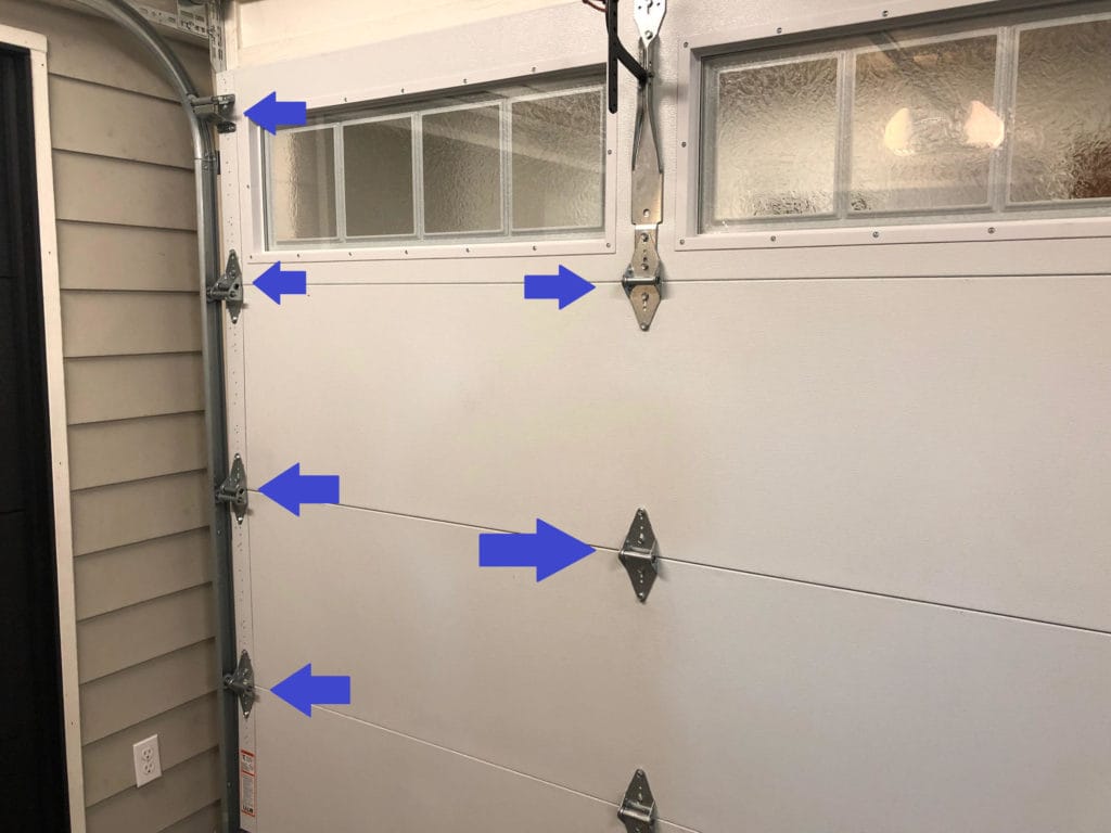 An Example Picture of a Garage Door Showing places to lubricate.