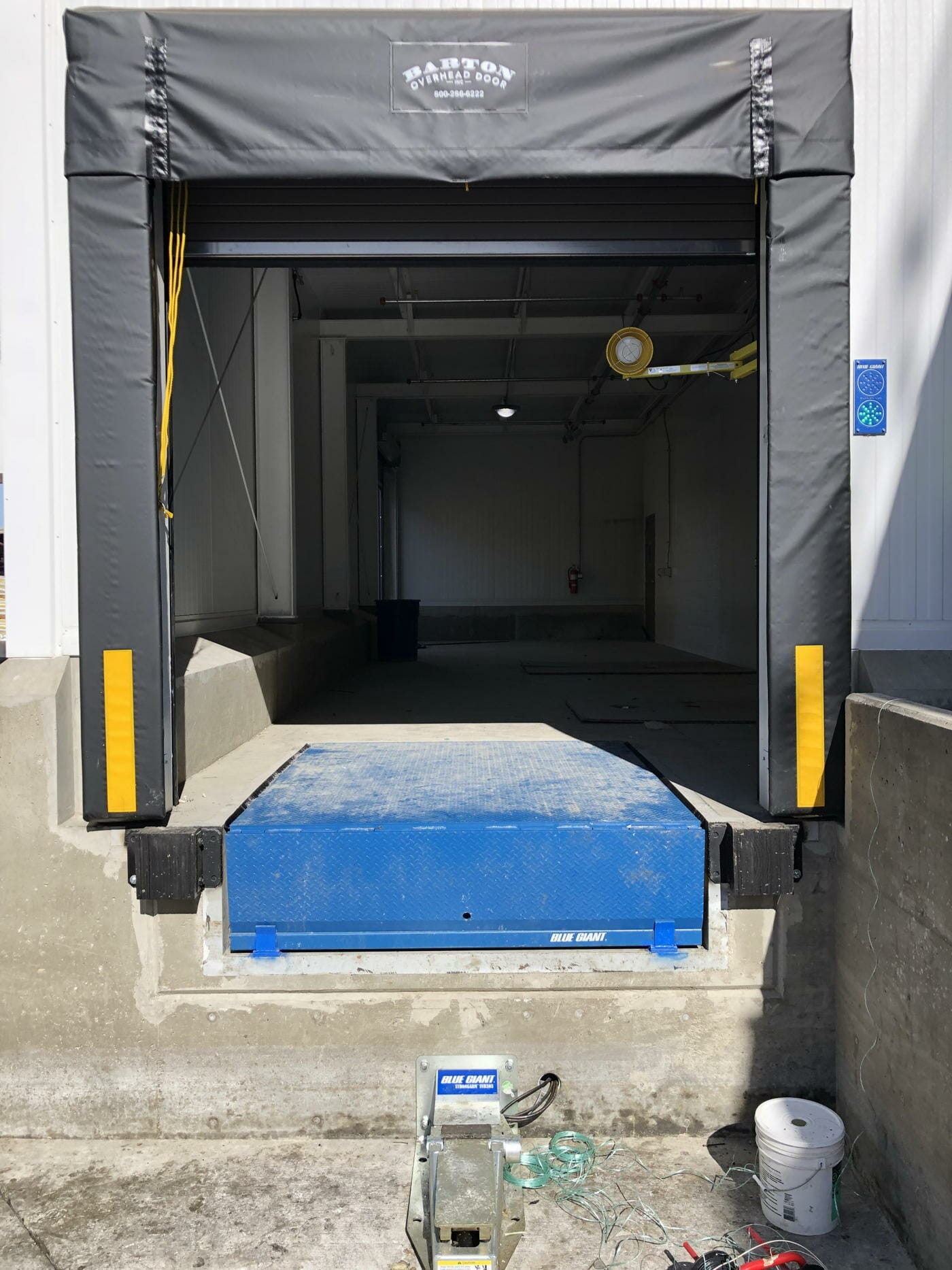 A Blue Giant loading dock, seal, and vehicle restraint installed. 
