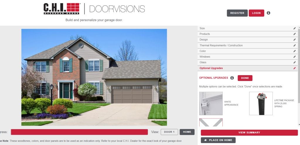 An example garage door customized through CHI Doorvisions Software.
